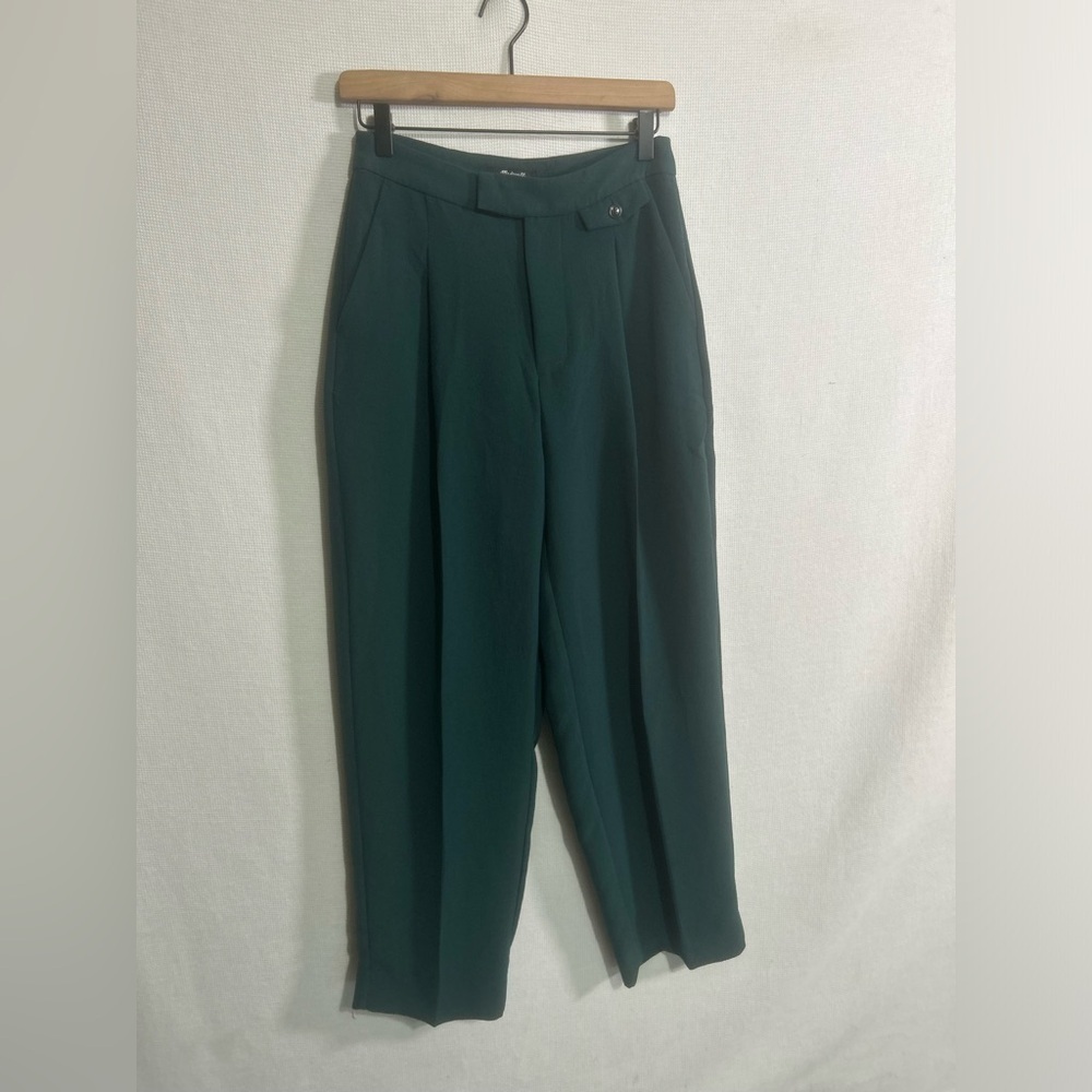 MADEWELL HIGH RISE ROSEDALE STRAIGHT TROUSER PANTS IN CREPE SPRUCE GREEN - Picture 7 of 11